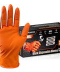 Promedix P orange heavy-duty nitrile disposable gloves with raised diamond texture, XL, 50 pcs box