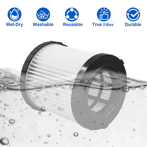 Pro Grade Washable Vacuum Filter Set Four Pack For 20V Dry And Wet Vacuums DCV580H DCV581H shown immersed in water