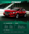 Red Mazda car with specifications for Beefed Up Front Suspension Kit 8 Piece With Lower Control Arms Ball Joints Outer Inner Tie Rods Sway Bar Links