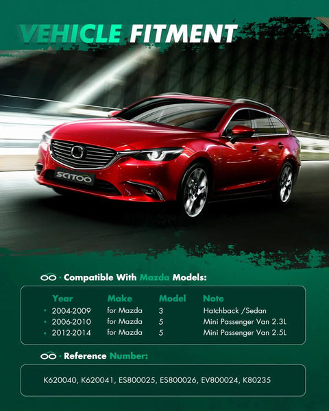 Red Mazda car with specifications for Beefed Up Front Suspension Kit 8 Piece With Lower Control Arms Ball Joints Outer Inner Tie Rods Sway Bar Links