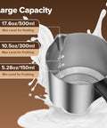4 In 1 Milk Frother And Steamer With Detachable Wand, 900 Ml Capacity, stainless steel with frothing levels marked