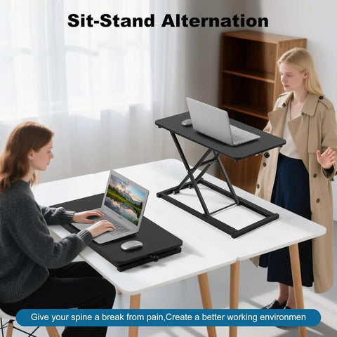 Height Adjustable Standing Desk Converter With 23.6 Inch Work Surface Ergonomic Sit Stand Riser for Laptop or Desktop in office