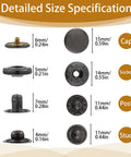 Detailed size specification of 12 Set 15mm Metal Snap Button Kit With 4 Install Tools For Leather Jackets Bags Fabric Jeans And DIY Sewing