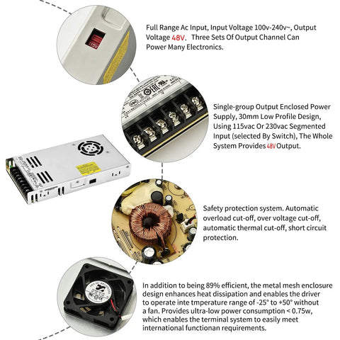 48V DC LED Power Driver For Track Lighting System, 350W, internal components and features diagram, UL Certified
