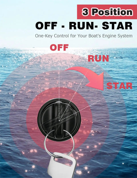 Boat Ignition Switch With Keys For Mercury 87-17009A2 87-17009A5 showing 3-position off, run, star diagram