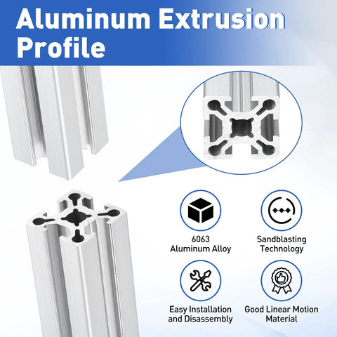 Two Pack 1010/10 Series Aluminum Extrusion Profile 1x1 Inch European Standard Anodized Linear Rail For 3D Printers And CNC Machines 400mm Length Silver Finish Smooth Sliding Guide Frame, 6063 alloy cross-section