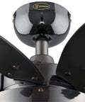 Close-up of Quince 24 Inch LED Ceiling Fan With Light in Gun Metal Finish, featuring black and graphite reversible blades.
