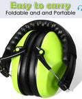 Foldable Six Pack Kids Noise Cancelling Ear Muffs, adjustable 27 NRR hearing protection for toddlers, bright green soft padding