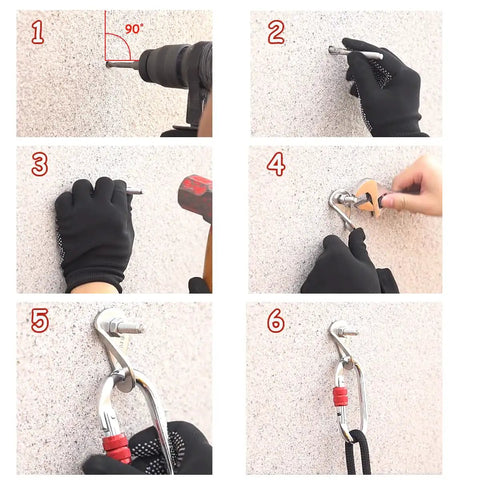 Installation steps for Two Pack 304 Stainless Steel Climbing Anchor Bolts, 30KN Rated Rock Climbing Hangers on wall surface