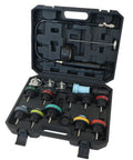 Heavy Duty Coolant Pressure Tester Kit With Universal Radiator Test Pump And Adapter Set, featuring various adapters in a compact case.
