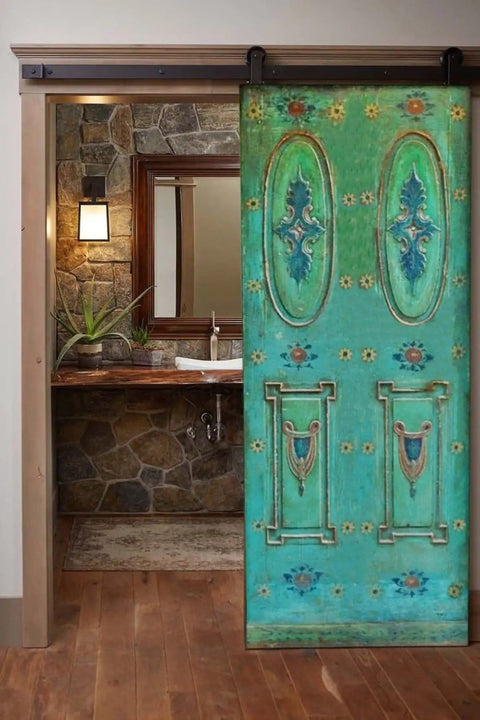 Hand-Carved Authentic Barn Door For Interior And Exterior Use, Custom Size 71x34 Inch Front Door, Sliding Or Hinged