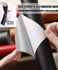 Close-up of Waterproof Self Adhesive PU Leather Repair Tape With Lychee Grain Texture, showing adhesive backing and texture.