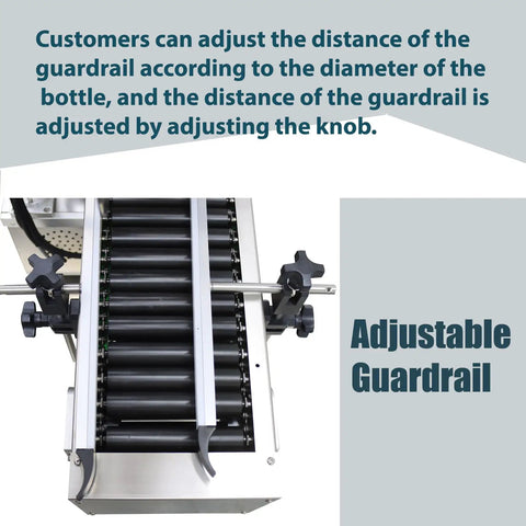 Adjustable guardrail on Killer Fully Automatic Labeling Machine For Round Bottles Cranking 20 To 60 Labels Per Minute.
