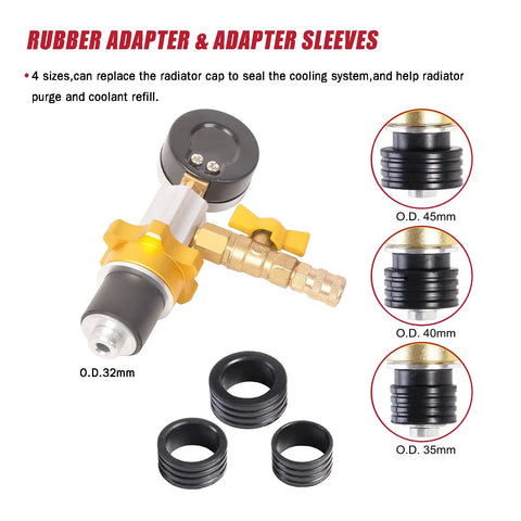 Universal Engine Cooling System Vacuum Purge And Refill Kit Set That Busts Air Pockets with rubber adapters and sleeves