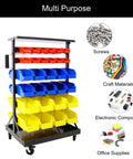 Six Tier Rolling Bin Storage Rack With Sixty Color Coded Bins On Smooth Wheels Dual Sided Parts Organizer With Top Tray