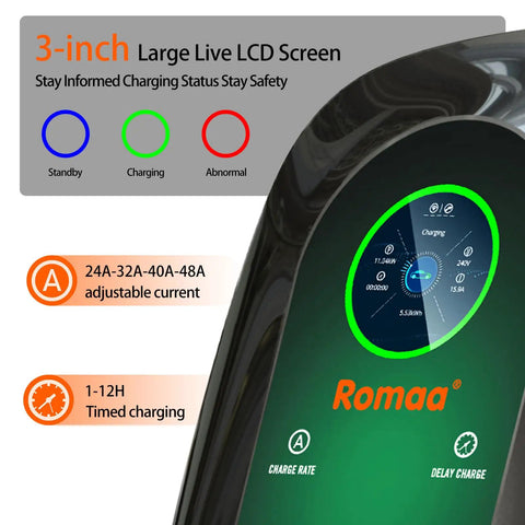 Level 2 EV Charger Hardwired 48 Amp J1772 Charger 240V Home Charging Station With App WiFi Smart Display 4.3 Inch LCD