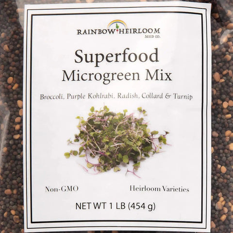Colorful Microgreen Seeds Mix for Home Growers, 1 Lb Bulk Pack of Heirloom Non GMO Sprouts - front view of seed package