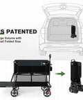Heavy Duty Folding Double Decker Wagon With Brakes, Extra Long 54 Inch Lower Shelf, 450 Lb Total Capacity shown folded and open