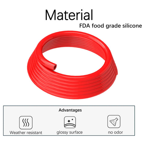 Coiled red 10mm ID silicone vacuum tubing hose, five feet long, 16mm OD, beefy heavy duty food grade silicone, FDA compliant, high heat resistant.