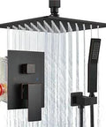 12 Inch Ceiling Rainfall Shower System With Handheld Spray High Pressure All Metal Brass Valve Kit Rough-In Included Oil Rubbed Bronze Finish Dope Dual Function Spa Shower For Easy Upgrades
