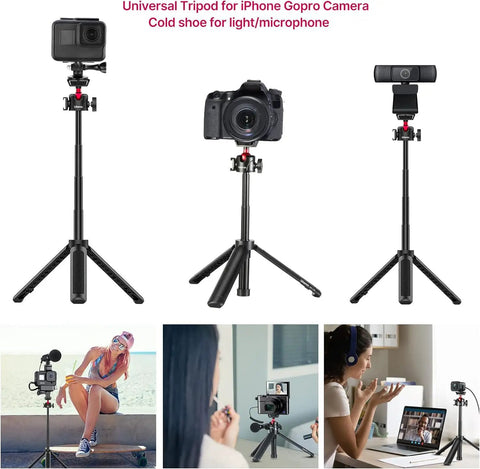 Extendable Mini Camera Tripod With 4 Level Adjustments And 360 Degree Ball Head Cold Shoe Mount for various camera uses