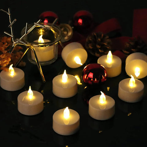 Battery Operated Tea Lights 24 Pack Flickering LED Flameless Candles Warm Yellow For Weddings Parties Home Decor With Cozy Vibe