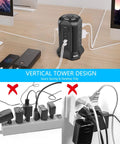 13 In 1 Tower Surge Protector With USB Charging Station 9 AC Outlets And 4 Smart USB Ports 6.5 Ft Cord on desk
