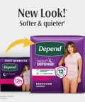 Product packaging for Night Defense Adult Incontinence Underwear For Women, Overnight Maximum Absorbency Disposable Diapers, Medium, Blush, 15 Count.