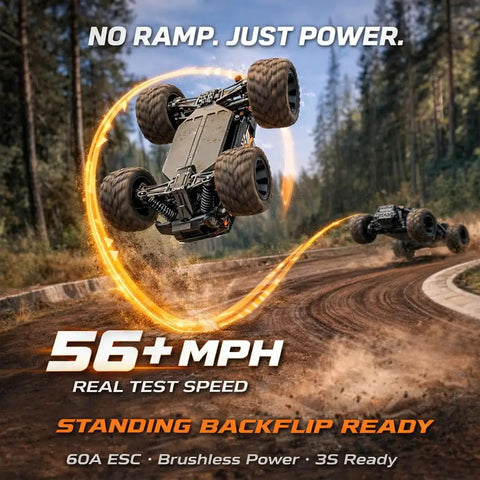 Brushless Fast RC Car With 56 Plus MPH, Standing Backflip Ready, One Sixteen Scale 4WD Monster Truck, Off Road RTR, No Ramp Required