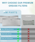 Comparison of AMI Parts JennAir Downdraft Range Hood Grease Filter 71002111 Aluminum Mesh Replacement 2 Pack with other filters.