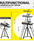 70mm Aperture Refractor Telescope With 400mm AZ Mount on adjustable aluminum tripod showing 180-degree multi-angle move