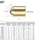 30 Pack Of Snappy Mini Brass Ball Spring Plungers 6X7mm Heavy Duty Detent Catch Latches For Cabinet Doors And Garage Builds Smooth Operator Action And Rock Solid Workhorse Quality specifications with dimensions shown.