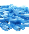 Blue insulated female spade connectors for 16-14 AWG wire; nylon crimp terminals, 100-piece set