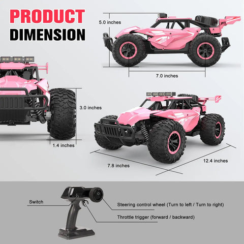 Remote Control Monster Truck For Kids With Crazy Long Battery Life 50 Minute Playtime 1 12 Scale 13 Inch All Terrain RC Truck