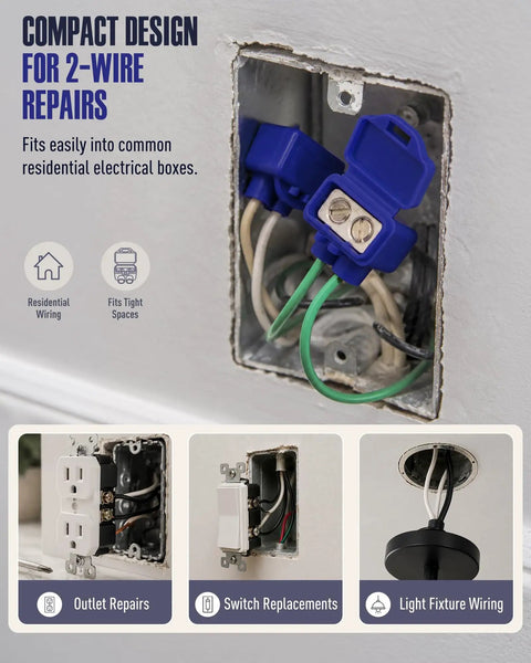Compact design for 2-wire repairs featuring Premium Wire Connectors For Aluminum To Copper in electrical box.