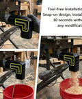 Table Saw Dust Collection Adapter With Snap On Dust Port, Tool Free Installation, Easy Hook On Fit, Efficient Sawdust Capture Up To Ninety Percent, Cleaner And Safer Workshop, Quick Setup, Black Finish shown attached to a table saw in a workshop.