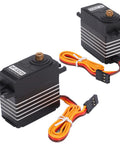 Next Level 25kg Digital Servo Motor Featuring Tough Metal Gears For Rc Cars Boats And Aircraft Whisper Quiet Operation Easy Hookup And Rock Solid Torque For Serious Hobbyist Builds And Mods, angled view with wires.