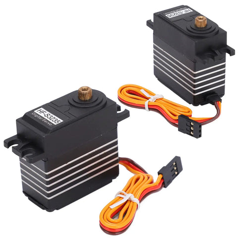 Next Level 25kg Digital Servo Motor Featuring Tough Metal Gears For Rc Cars Boats And Aircraft Whisper Quiet Operation Easy Hookup And Rock Solid Torque For Serious Hobbyist Builds And Mods, angled view with wires.