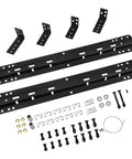 Ultra Strong Universal 5th Wheel Trailer Hitch Mount Rails And Installation Kit with hardware, black steel, truck bed setup.