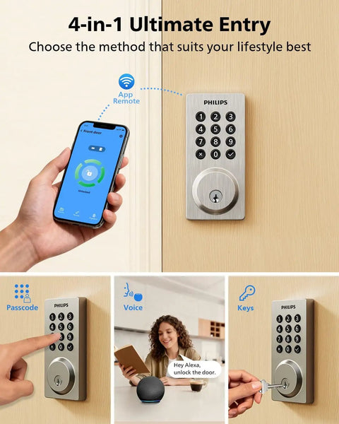 WiFi Smart Keypad Deadbolt Lock With App Remote Control No Hub Needed Works With Alexa And Google Assistant Keyless Entry Auto Lock for door security
