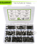 Badass 1/4-20 Hex Socket Head Cap Screw And Nut Assortment Kit With 220 Pieces Of Heavy Duty Stainless Fasteners And Flat Washers in a labeled storage box.
