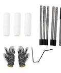 Roll Like A Pro Through Any Room With This Nine Inch Paint Roller Set Featuring three microfiber covers, tools, and gloves.