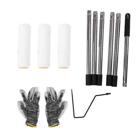 Roll Like A Pro Through Any Room With This Nine Inch Paint Roller Set Featuring three microfiber covers, tools, and gloves.
