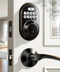 Keyless Entry Door Lock With 2 Lever Handles Electronic Keypad Deadbolt Auto Lock Backlit Keypad No Fuss Install Anti Peep Codes 20 Permanent PINs For Family And Guests Oil Rubbed Bronze Front Door Handle Set
