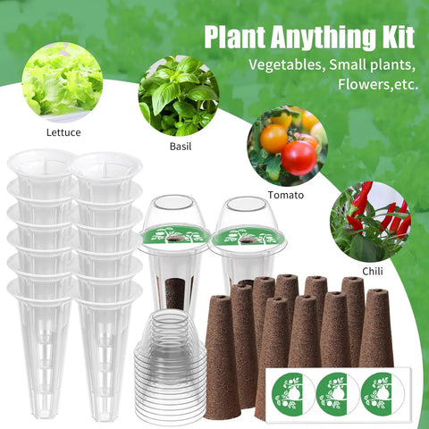Grow Anything Indoor Hydroponics Kit For Garden Nerds With 12 Grow Sponges, 36 Pod Labels, 12 Plant Baskets Domes No Seeds Included
