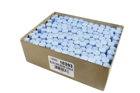 Box of 144 Blue Railroad Chalk for Temporary High-Visibility Marks on Tough Surfaces, 7/8 Inch Tapered by 4 Inch Long Smooth Glide Tip.