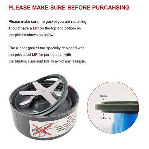 Replacement Gasket Seal Ring For High Power Blender 600W 900W Series 10 Pack Food Grade Silicone With Lip Leak Proof Durable Dishwasher Safe Keeps Blades Running Smooth And Quiet Easy Fit, top and bottom lip detail
