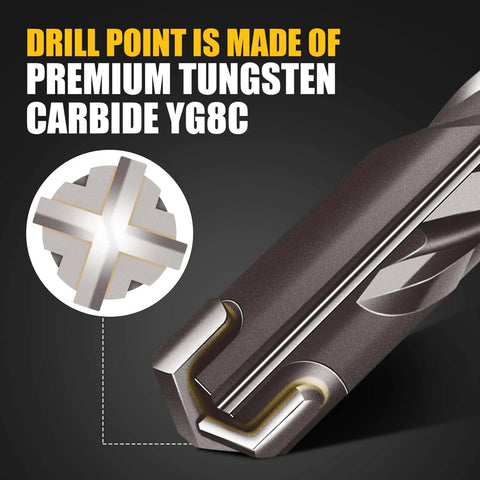Becollo SDS-Plus drill bit, 1/2x12, carbide 4-cutter tip for brick/stone/concrete, pack of 2, close-up view