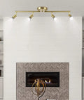 Gold Finish LED 4 Light Track Lighting Kit With Rotatable Heads And Foldable Track Fixtures above modern fireplace
