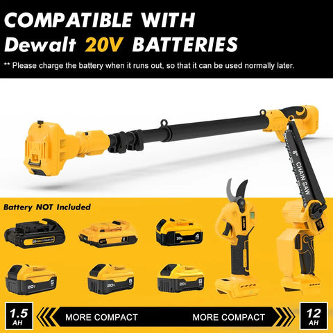 4 In 1 Cordless Pole Saw And Electric Pruning Shears With 8 Inch Brushless Mini Chainsaw And Extension Pole, 20V Batteries